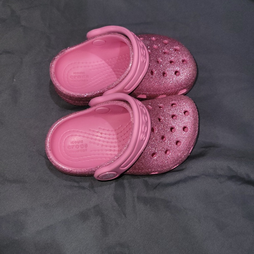 Crocs	Pink Lemonade Glitter Little Kids Sz 5 C Classic Clogs Toddler EUC - Picture 2 of 8